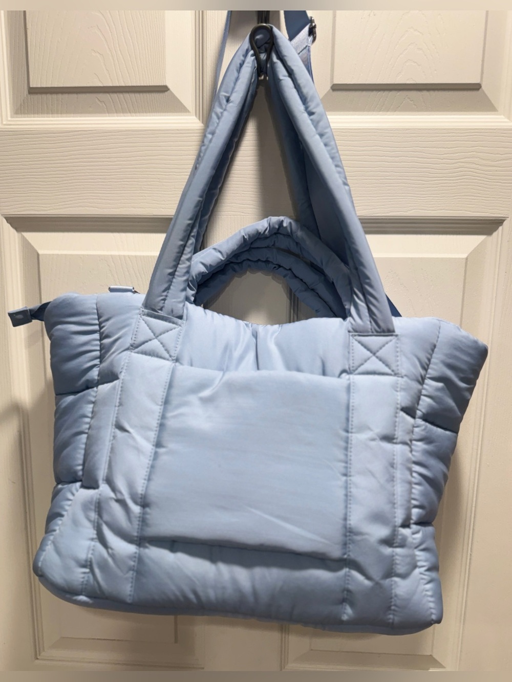 WILO The Label Light Blue Quilted Puffer Tote Bag Large Travel Gym Shoulder Bag - Picture 7 of 14